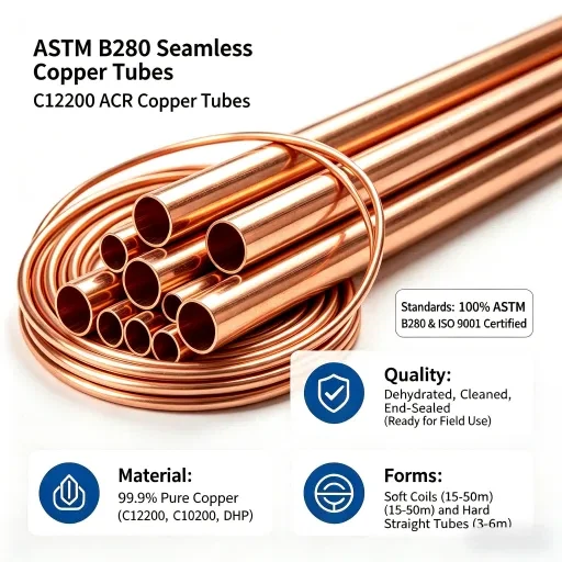 ASTM B280 Ilmastointi ja jäähdytys kupariputki/putki